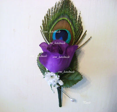 Pluma de pavo real rosa pin boutonniere ~ ramillete ~ su elección ~ novio ~ graduación ~ boda Foto 1 de 4