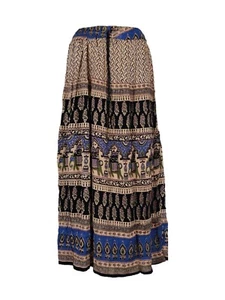Ladies Full Length Indian Rayon Classic Floral Elephant Print Crinkle Skirt - Picture 1 of 3
