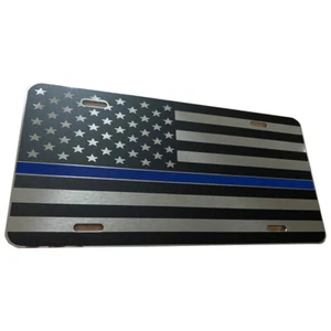 Etiqueta de coche de aluminio espejado negro mate bandera estadounidense táctica línea azul delgada - Imagen 1 de 9