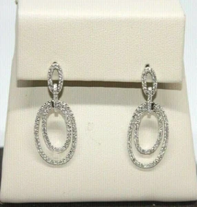 NEW DROP DANGLE 0.90CT DIAMOND EARRINGS 18K WHITE GOLD 3.9G POST PUSH BACK - Picture 1 of 10