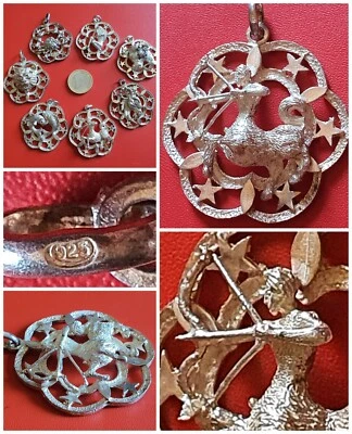 Pendente SAGITTARIO ♐️ SEGNO ZODIACALE ciondolo OROSCOPO vintage 70 Italy AG 925 - Immagine 1 di 4