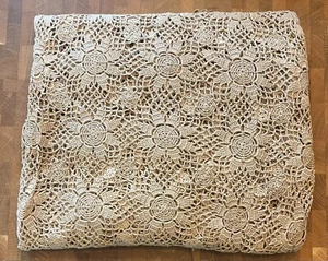 Vintage Crocheted Coverlet/Tablecloth, Ivory, Intricate Pattern, 56" x 72" - Picture 1 of 4