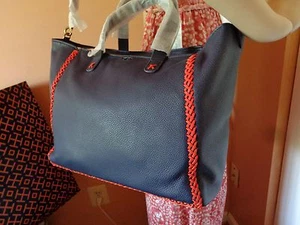 NEU MIT ETIKETT TORY BURCH WHIPSTITCH Leder Medium BEUTELTASCHE $ 595 MARINEBLAU - Bild 1 von 10