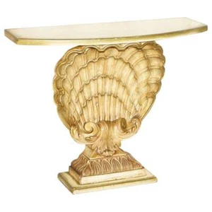 AFTER GROULT MID CENTURY CIRCA 1960'S GILT PLASTER SEA CLAMP SHELL CONSOLE TABLE - Picture 1 of 12