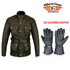 Australian Bikers Gear CE Motorcycle Motorbike Waxed Leather Jacket FREE GLOVES