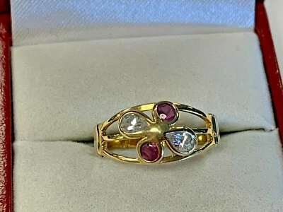 ANILLO ESTATE AXXX de oro amarillo de 14k piedras preciosas naturales rubí y circonita Foto 1 de 4