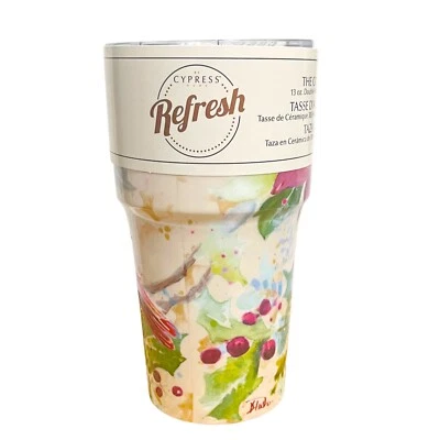 Cypress 13oz Ceramic Cup Tristan Lid Travel Mug Nature Floral ivory - Image 1 of 4