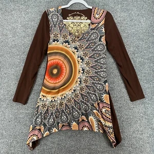 Vintage Desigual Top Gr. S braun V-Ausschnitt Tunika asymmetrisch 90er Y2K Fee Grunge - Bild 1 von 10