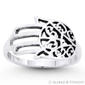Anillo de Cabalá Judía Hamsa Khamsa Mal de Ojo Suerte Dije Plata Esterlina 0,925 - Imagen 1 de 1