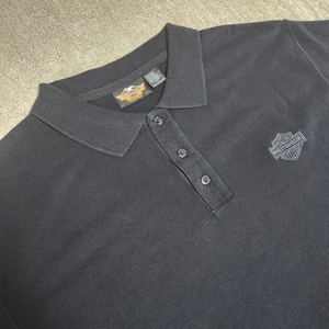 Vintage Harley Davidson Shirt Men Large Heavy Cotton Polo Logo Y2K Black Biker - Picture 1 of 9