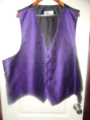 MENS MARSHALL STUART PURPLE/BLACK TUXEDO VEST - 4 BUTTONS  XXL  54" ACROSS (TUB8 - Image 1 of 4