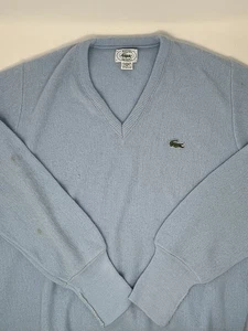 Maglione uomo vintage anni 90 Lacoste IZOD blu chiaro scollo a V profondo (S) - Foto 1 di 9