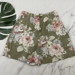 Pantalones Cortos Evan Picone Mujer Vintage Años 90 Lino Talla 6 Verde Rosa Floral Plisado - Imagen 1 de 9