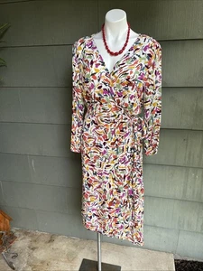 Beachlunchlounge XL Wrap Dress – Abstract Print Belted Boho Resort Style - Picture 1 of 4