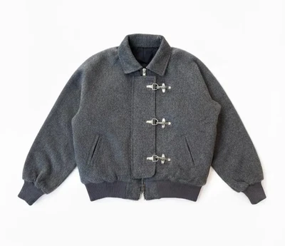 Vintage Men’s Wool Bomber Jacket Fireman Clasp Aviator Military Workwear Coat - Image 1 of 3