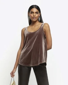 River Island Womens Brown Velvet Sleeveless Vest Top Size 6 - Picture 1 of 11