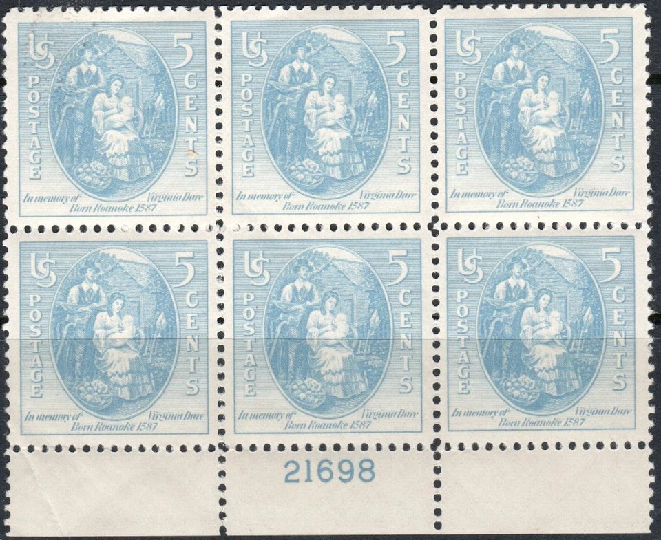 US Scott #796, Plate block of 6, "Virginia Dare Issue", MNH - Image 1 of 1