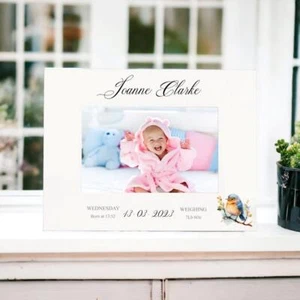 Personalised Baby Boy or Girl Photo Frame Gift With Woodland Robin C58-123 - Picture 1 of 3