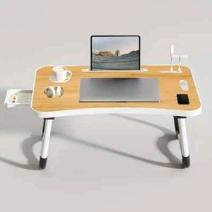 Ultra Large Portable Laptop Foldable Bed Table with Cup Holder, Drawer, USB, Fan - Picture 1 of 3