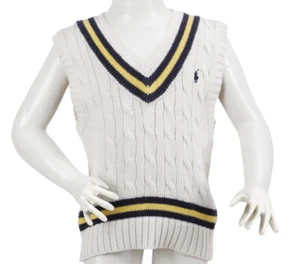 POLO by RALPH LAUREN Boy's Preppy White V-Neck Cable Knit Sweater Vest Size 4 - Picture 1 of 5