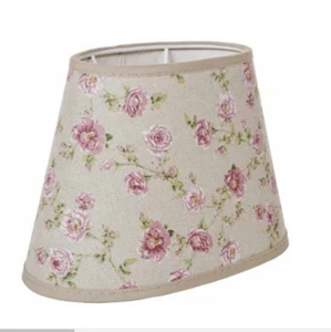 Lampenschirm rosa Rose Oval Leinen bedruckt 20cm Natur für Tischlampe E27 Schirm - Bild 1 von 7