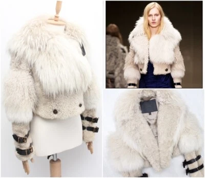 Chaqueta para mujer BURBERRY PRORSUM cordero piel de oveja ribete RARA pasarela talla 42 ~S Foto 1 de 4