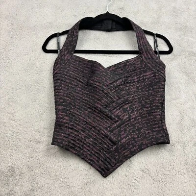 Antigo Tadashi Shoji Espartilho Top Feminino 4 Roxo Dourado Metálico Floral Coquete Fada - Imagem 1 de 4