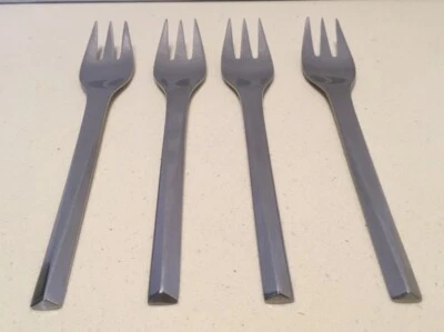 Vintage MCM Georg Jensen Denmark PRISM  Stainless Steel Flatware 4 Salad Forks - Image 1 of 4