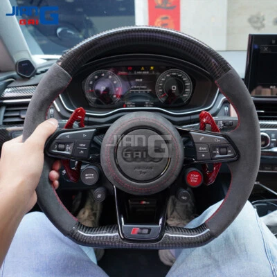 Carbon Fiber Alcantara Steering Wheel Fit Audi RS3 RS4 RS5 A3 A4 10+ w/Trim - Image 1 of 4