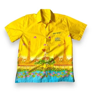 Mens Shirt Thailand Queens Birthday Button Short Sleeve XL Embroidered Pocket - Picture 1 of 10