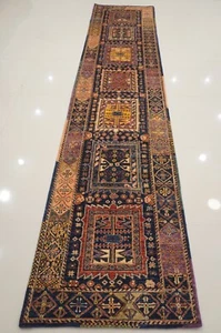 12 ft Navy Blue Afghan Hand knotted Oriental Transitional Runner Rug - Picture 1 of 17