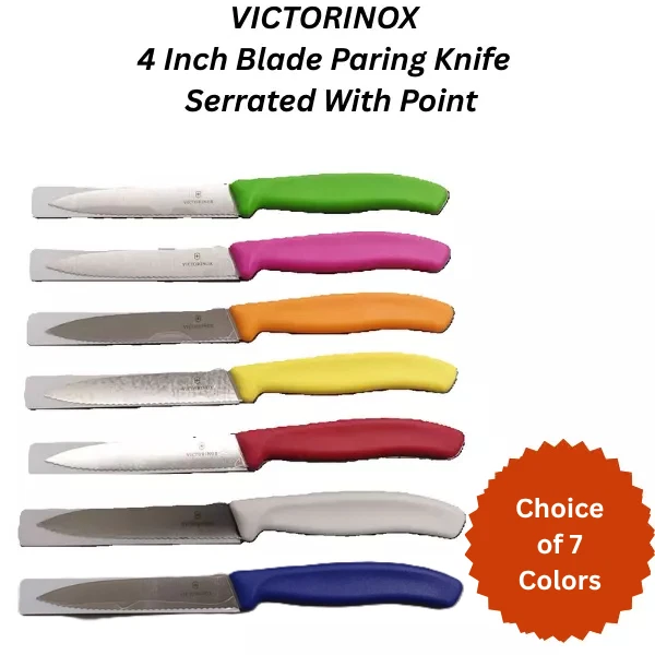 VICTORINOX Swiss Made 4 Inch Blade Kitchen Paring Knife - Serrated With Point - Imagem 1 de 1