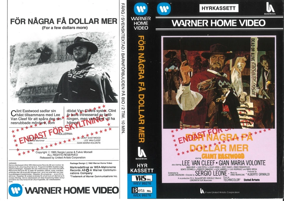 FOR A FEW DOLLARS MORE (2) / SWEDISH PROMO VIDEO SLEEVE / WARNER VIDEO LABEL - Image 1 of 1