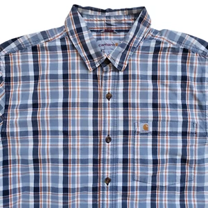 Carhartt Shirt Mens Large Blue Plaid Button Up Short Sleeve Cotton Relaxed Fit - Picture 1 of 10