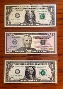 $50 Dollar 2017A Star Note Low Run PB04348106* Plus (2) $1 Star Bills Circulated - Picture 1 of 3