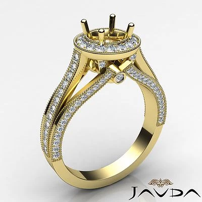 Round Semi Mount Halo Millgrain Diamond Engagement Ring 18k Yellow Gold 0.9Ctw - Image 1 of 4
