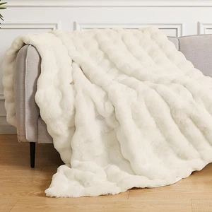 Light Beige Cozy Faux Fur Throw Blanket for Living Room Bedroom 50X60 Thick Ultr - Picture 1 of 12