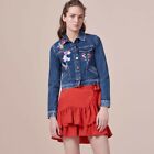 Maje Vivo Embroidered Denim Jacket Cropped Women's "Lost Paradise" - 36/Small