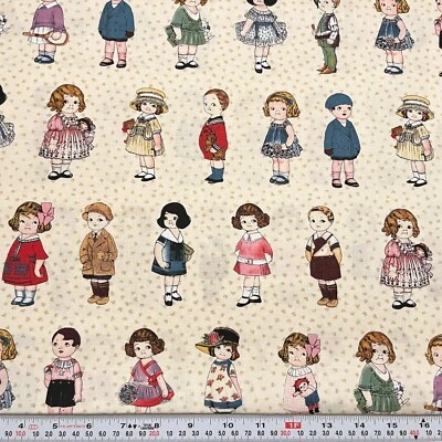 Aunt Lindy's Paper Dolls Sibling Arts Blue Hill Fabrics Cotton by the HALF YARD - Image 1 of 2