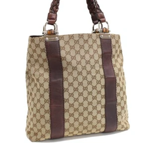 Gucci Bamboo tote shoulder bag 232946 GG canvas leather beige bordeaux brown JPN - Picture 1 of 18
