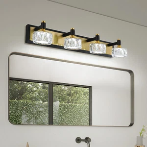 4 Lights Modern Gold Crystal Vanity Light For Bathroom Mirror Wall Lamp Fixture - Picture 1 of 9