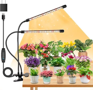 Full Spectrum Dual Heads Clip Grow Lights for Indoor Plants with 3/9/12H Timer D - Picture 1 of 12