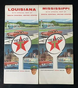 Vintage NOS Texaco Road Maps (2) Mississippi & Louisiana 1961 & 1964 - Picture 1 of 2