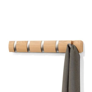 UMBRA Perchero de Pared FLIP 5 HOOK con 5 Ganchos Plegables Madera Natural / Plata - Imagen 1 de 2