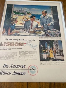 Vintage 1948 Pan American Airways Southern Route To Lisbon ad - Picture 1 of 1