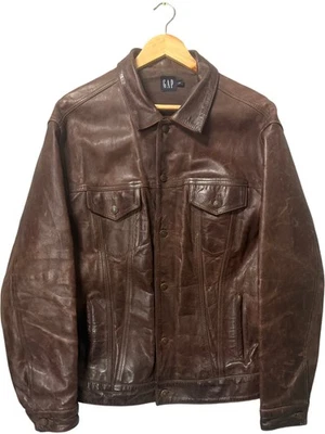 GAP Men's Leather Jacket L Brown Button Fastening Pockets Vintage year 2000 - Image 1 of 4