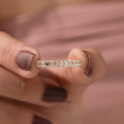 Emerald Natural Diamond HI SI - I2 Dainty Gift for Wife band 14k Yellow Gold - Image 1 of 4