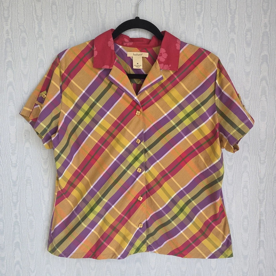 Camisa De Colección Y2K Bechamel Para Mujer M Abotonada Colorida Cuadros Extravagante Dopamina Foto 1 de 4