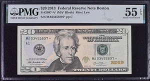 2013 $20 Federal Reserve Note Bill - Fr#2097-A*, MA* Block - PMG Graded 55 - Picture 1 of 2