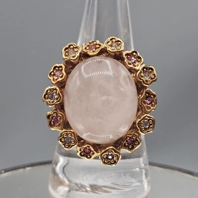 Anillo Halo Flor Cuarzo Rosa Talla 9.5 Tono Dorado Acero Inoxidable Acento Cristal  Foto 1 de 4